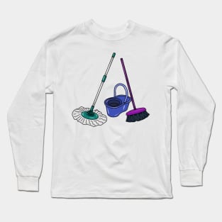 Broom & mop cartoon illustration Long Sleeve T-Shirt